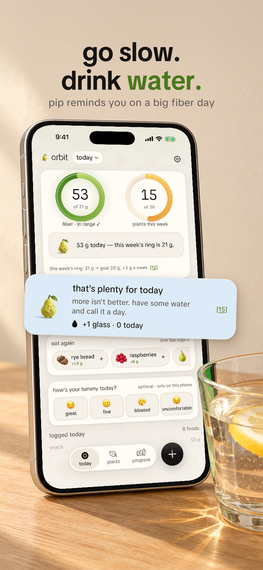 App Store panel: go slow, drink water